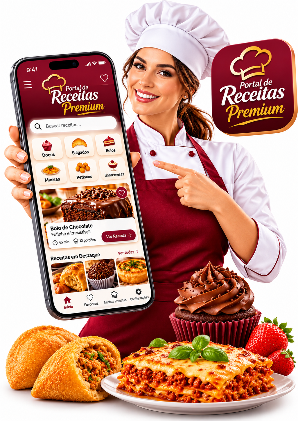 Apresentação do Portal de Receitas Premium no celular